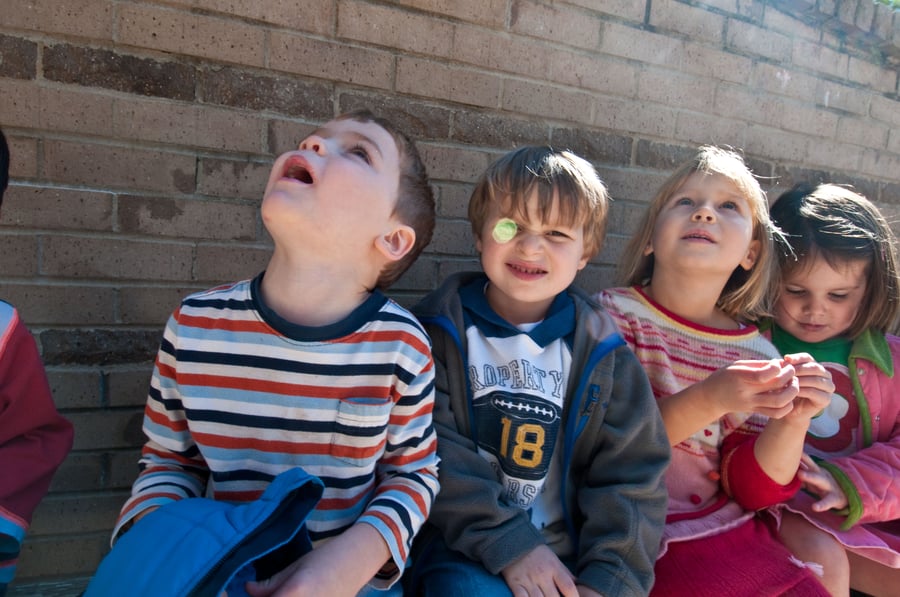 Children lined up outside