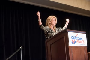 Former Texas state Senator Wendy Davis kicked off the Child Care Aware of America Day on the Hill and got advocates fired up! (Photo by Steve Barrett.)