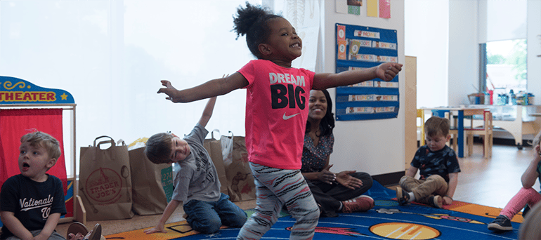 children playing in child care facility