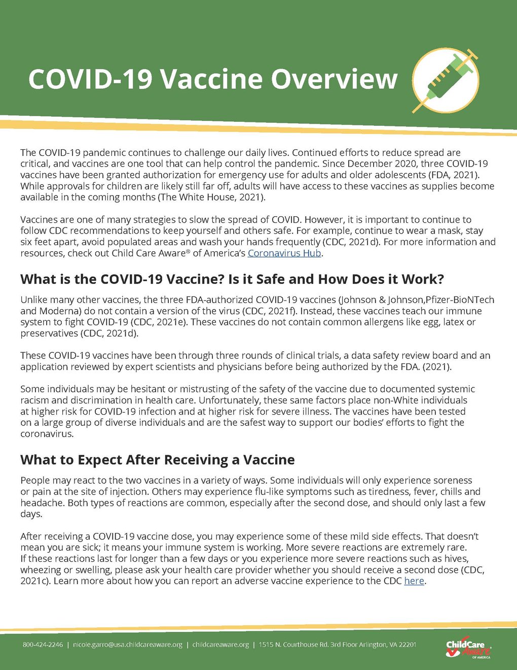 Child Care Staff and the COVID-19 Vaccine