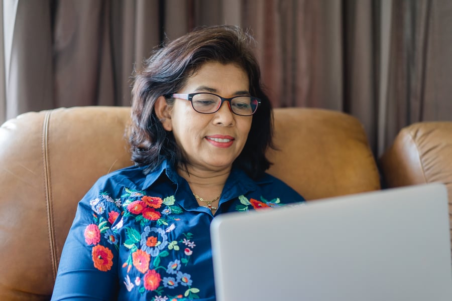 Woman conducts an online meeting