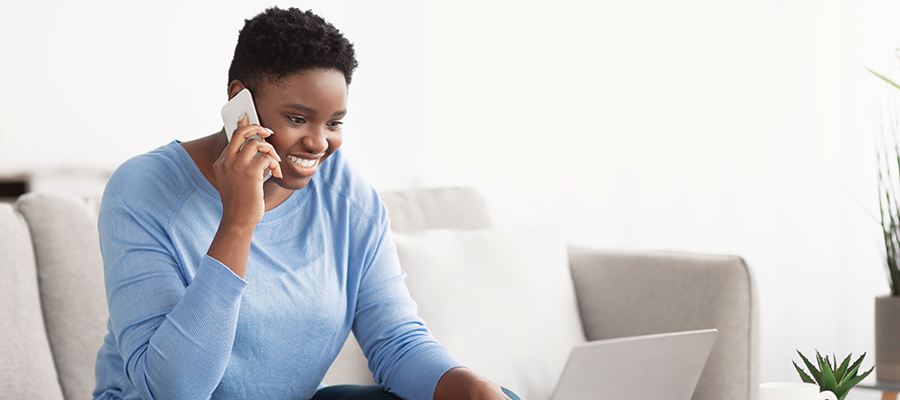 young woman having virtual conversation